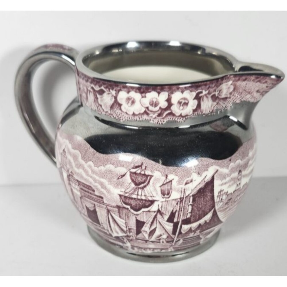 Vintage Wedgwood Ferrara Mulberry Luster Creamer Ceramic Silver/ Purple EUC